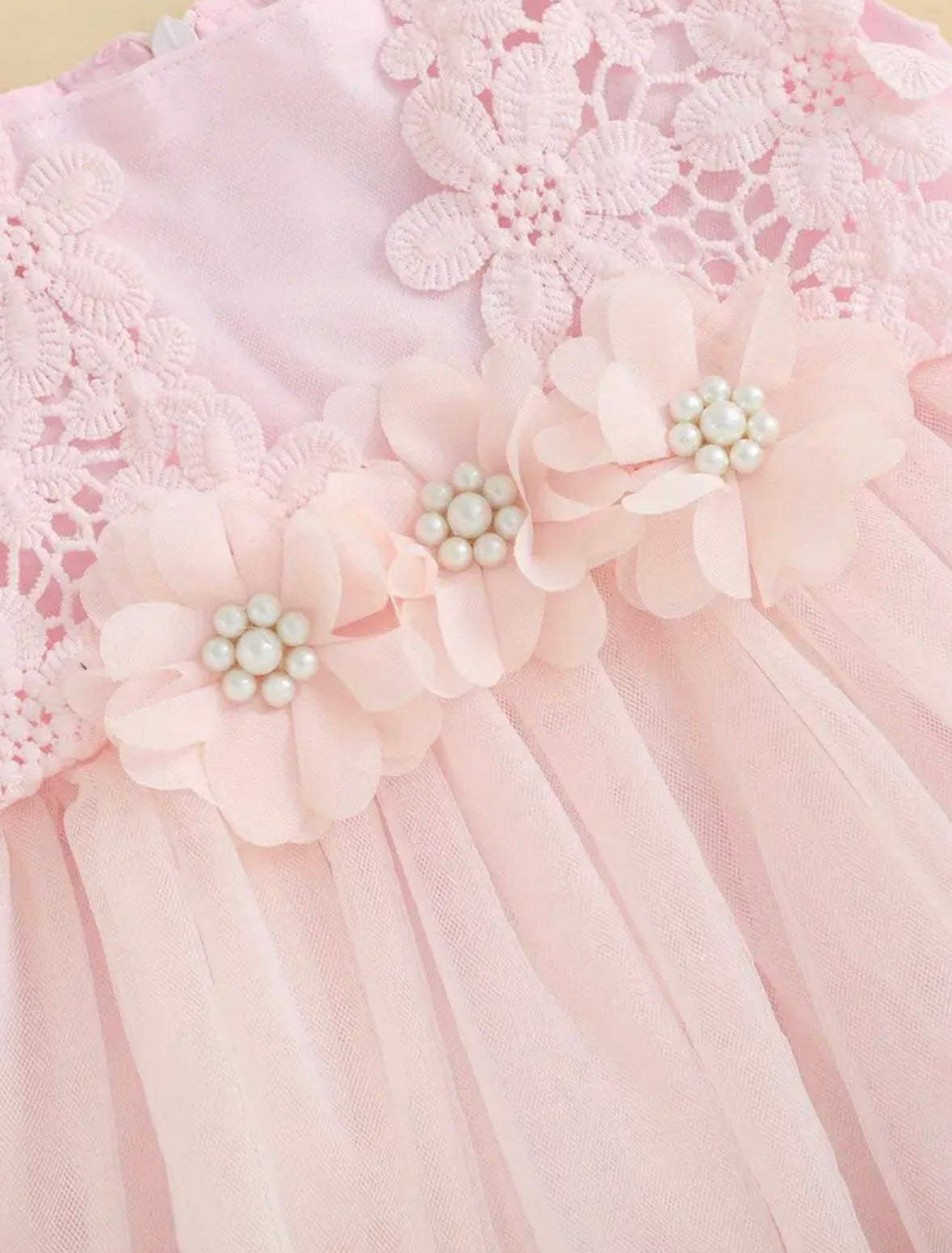 🌸 Pink Lace Blossom Tulle Dress 🌸