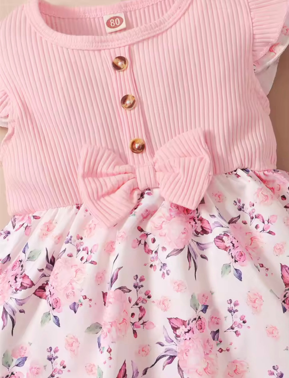 🌸 Pink Floral Ruffle Romper & Headband Set – 2 Piece