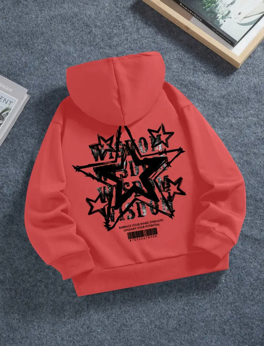 “Red Star Power Hoodie – Boys Graphic Pullover (Size 4–5)