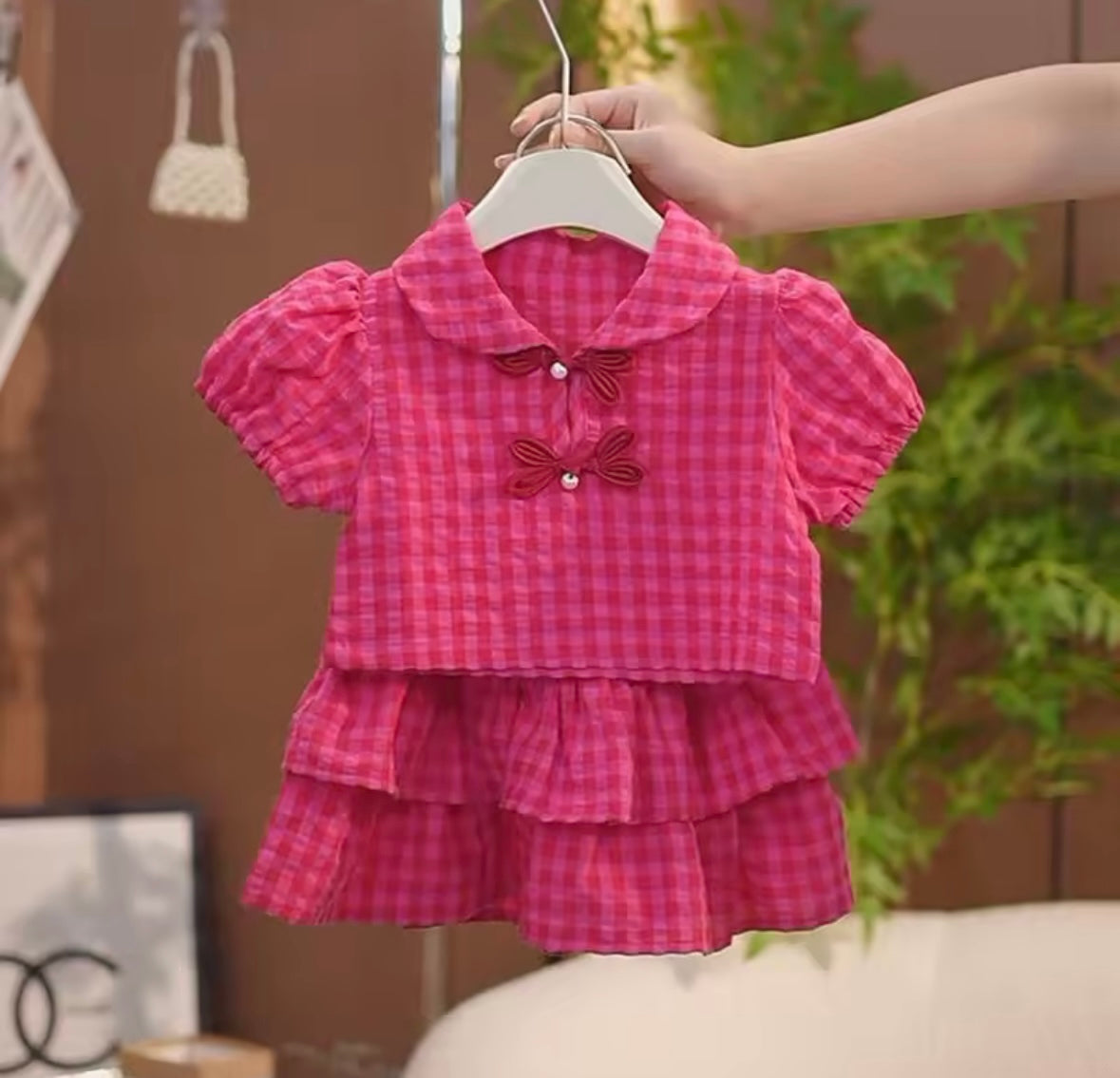 Pink Gingham Ruffle Skirt & Bow Top Set – Baby & Toddler Girl Outfit