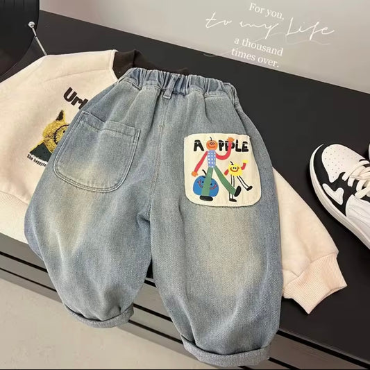 Apple Patch Denim Joggers – Unisex Baby & Toddler Jeans, 12-18months