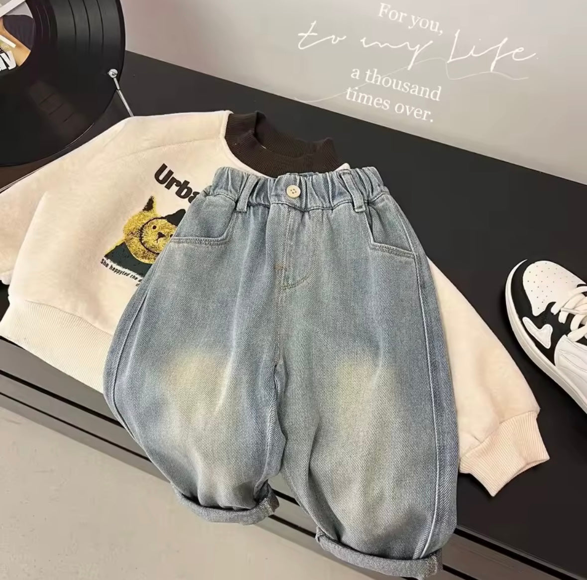 Apple Patch Denim Joggers – Unisex Baby & Toddler Jeans, 12-18months