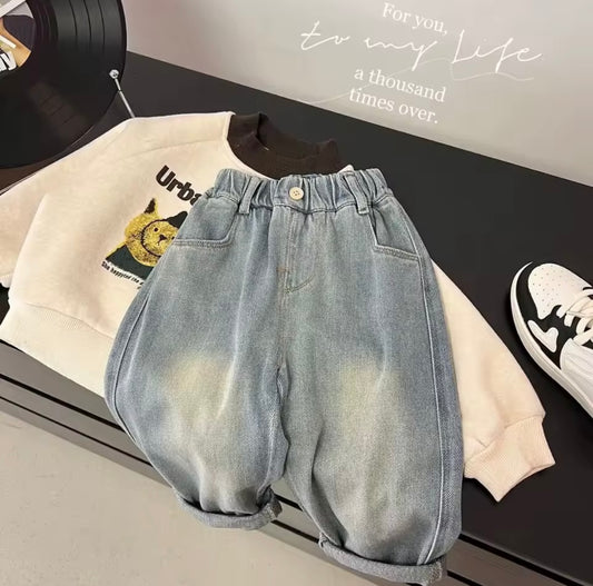 Apple Patch Denim Joggers – Unisex Baby & Toddler Jeans, 12-18months