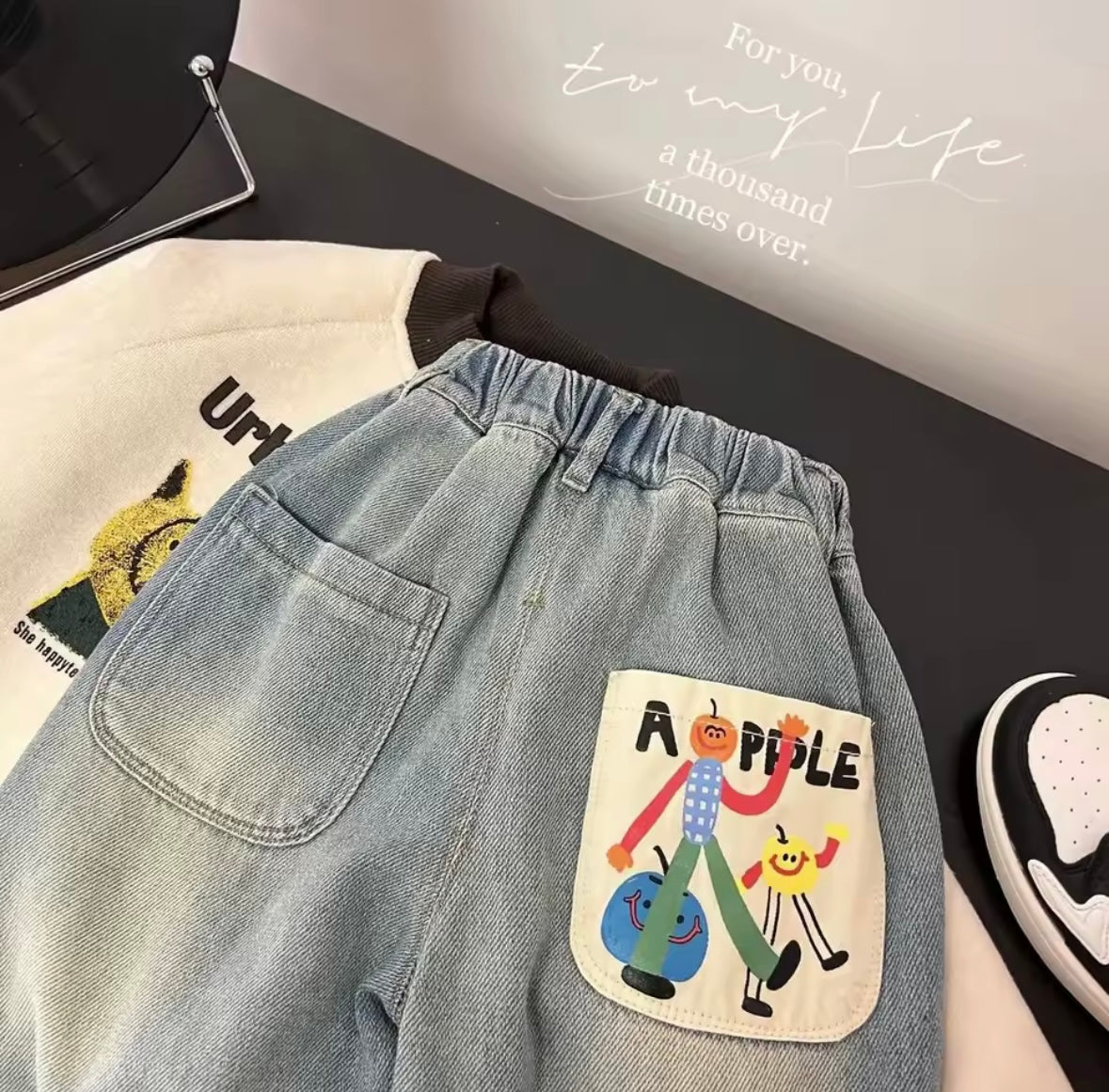 Apple Patch Denim Joggers – Unisex Baby & Toddler Jeans, 12-18months