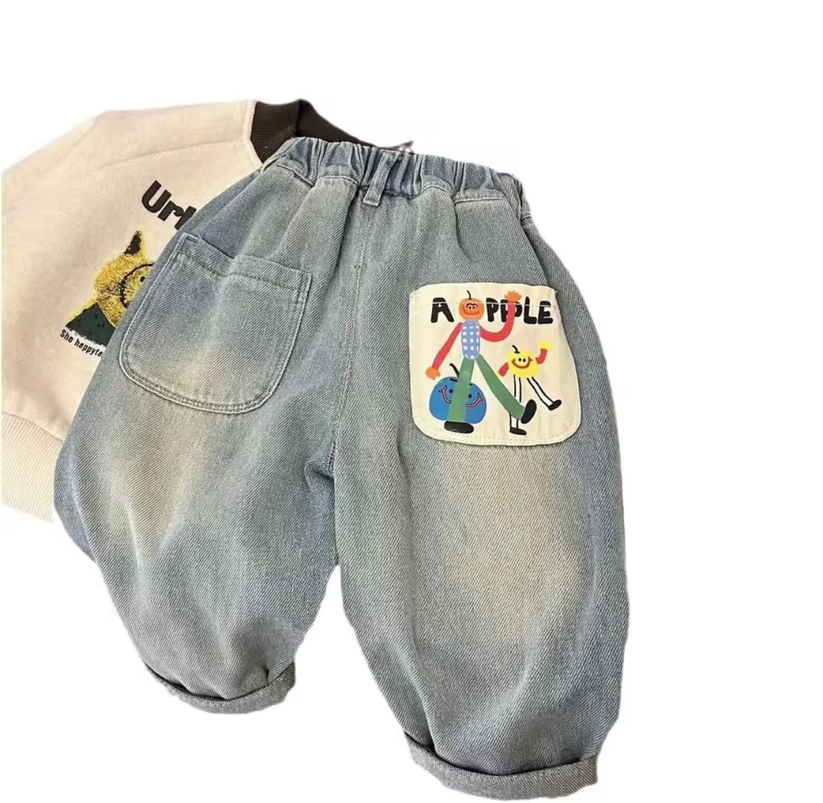 Apple Patch Denim Joggers – Unisex Baby & Toddler Jeans, 12-18months
