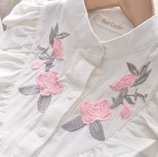 Floral Embroidered Ruffle Top & Pink Shorts – Girl Summer Set