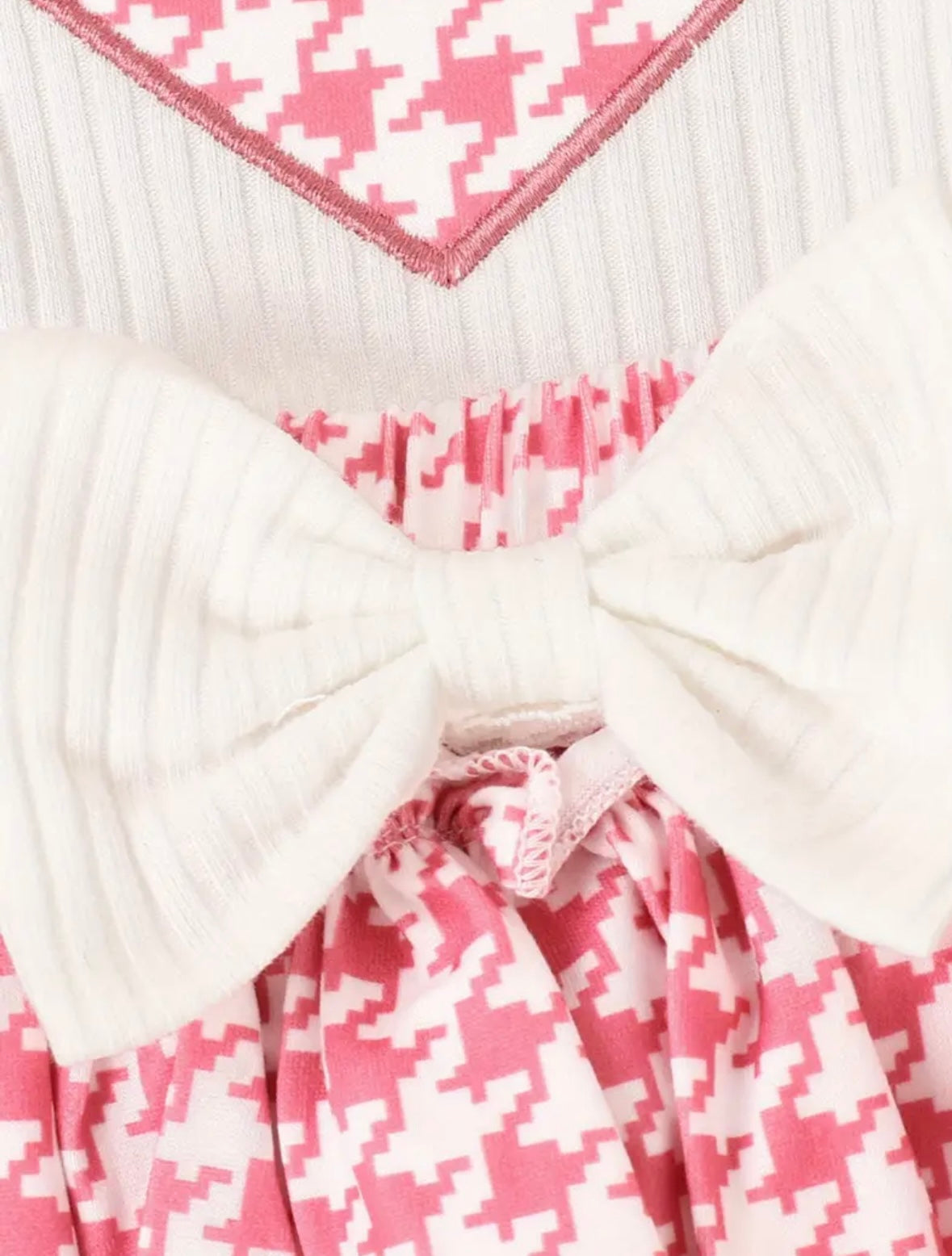 Pink Houndstooth Heart 3-Piece Baby Girl Outfit Set