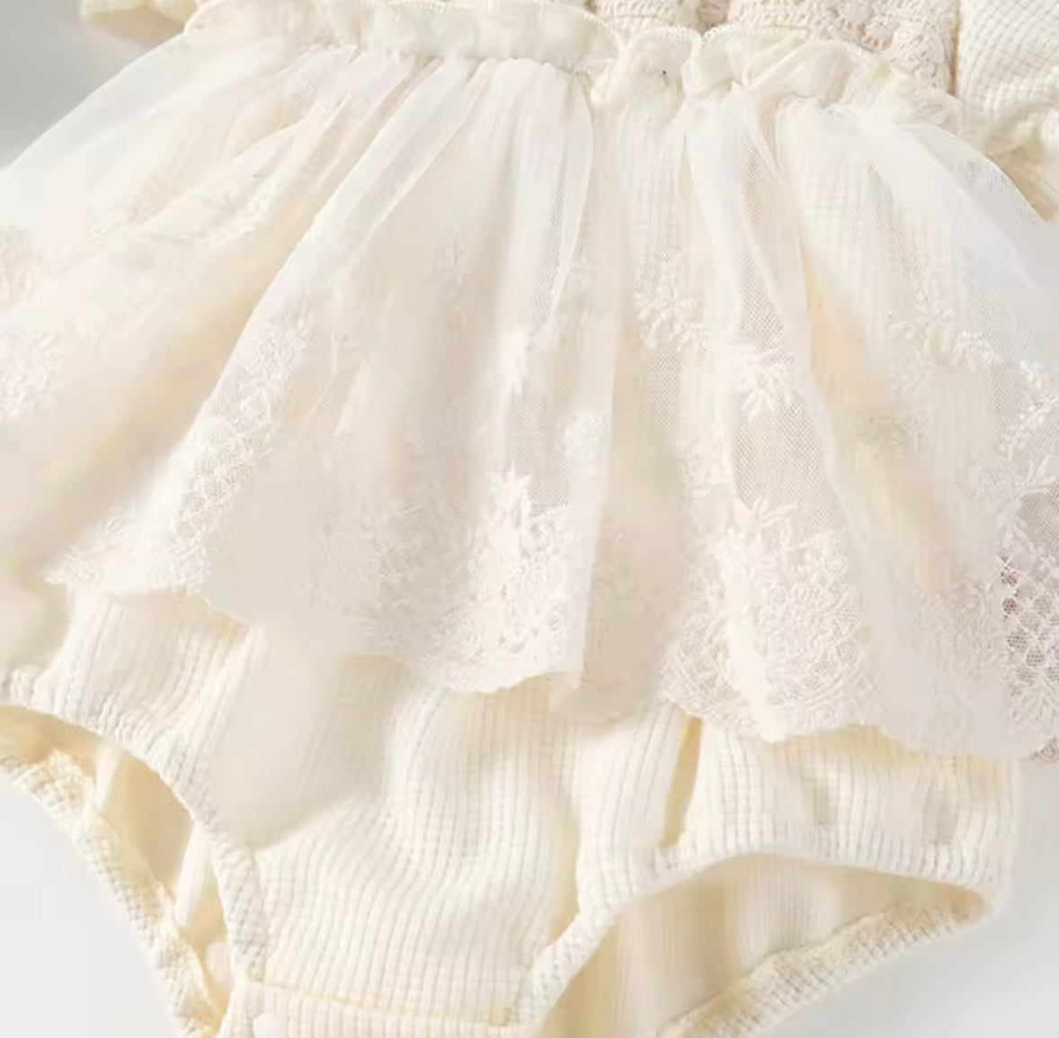 Cream Lace Baby Girl Romper Dress – Elegant Vintage Style