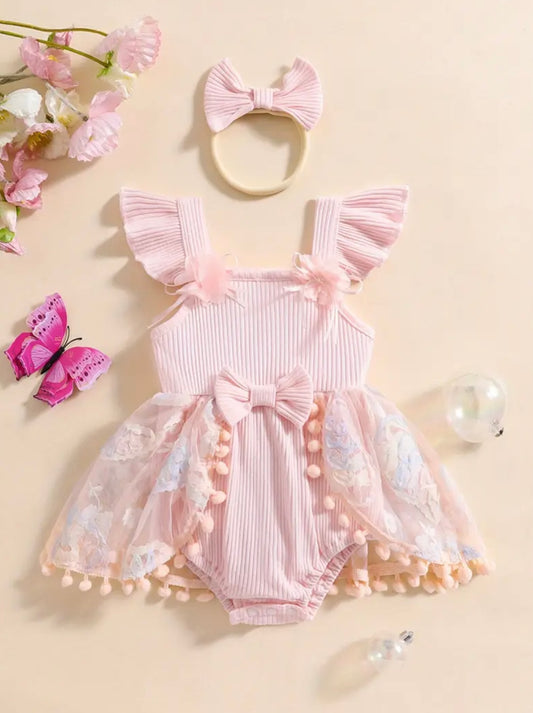 🌸 Baby Girl Pink Tulle Romper Dress Set