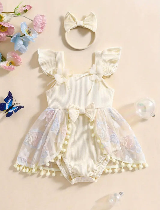 Baby Girl cream  Tulle Romper Dress Set