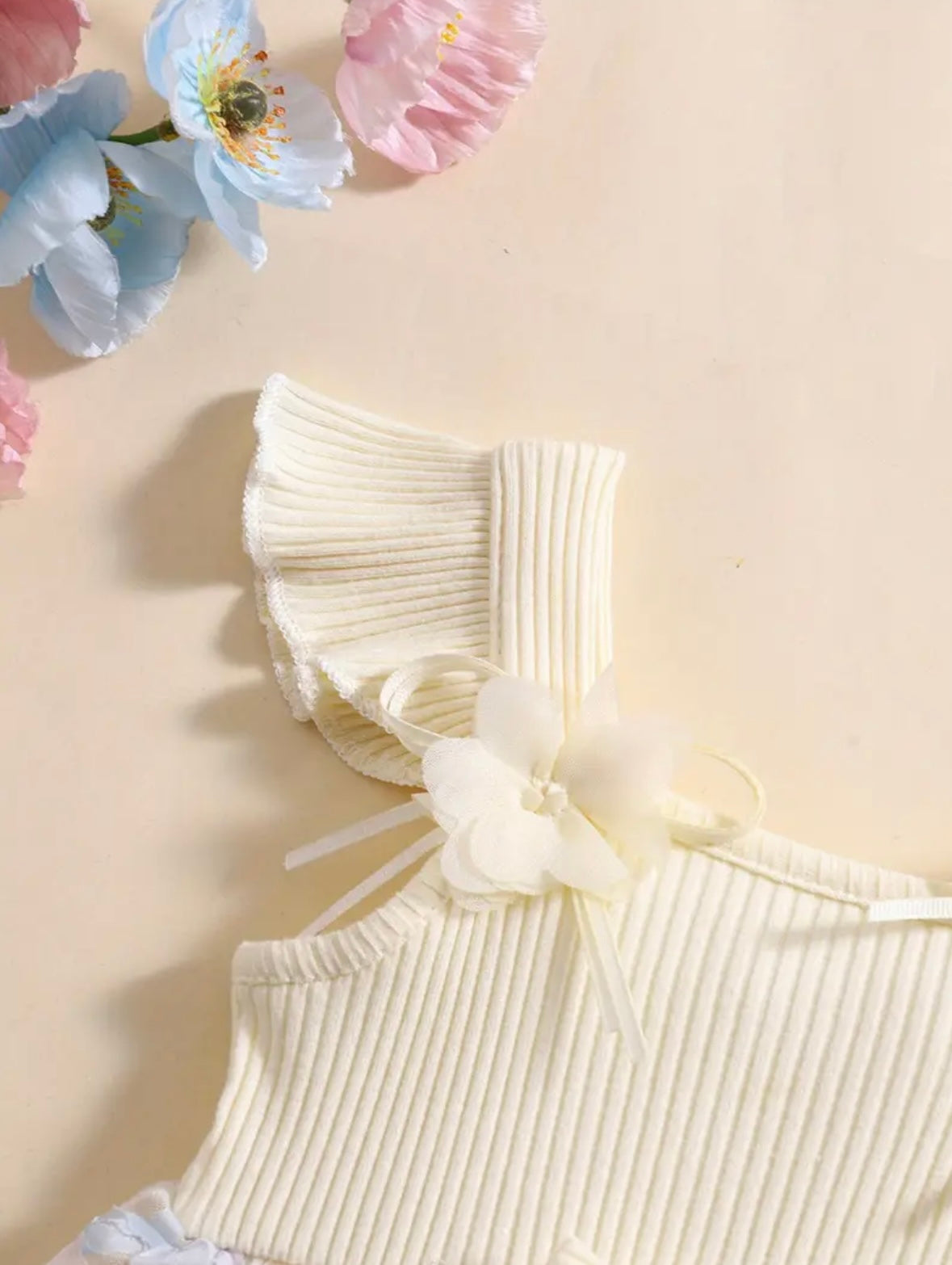 Baby Girl cream  Tulle Romper Dress Set