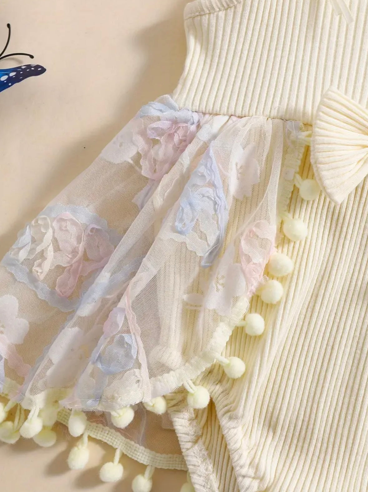 Baby Girl cream  Tulle Romper Dress Set