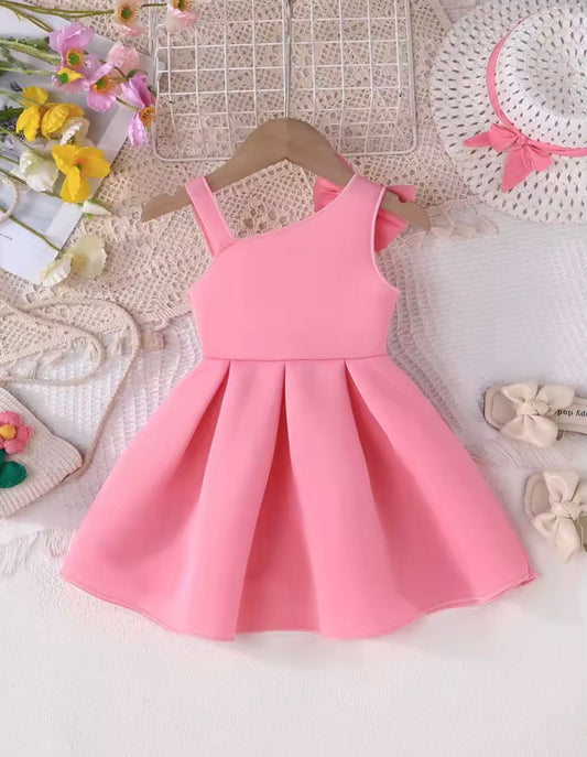 Pink One-Shoulder Bow Dress for Girls