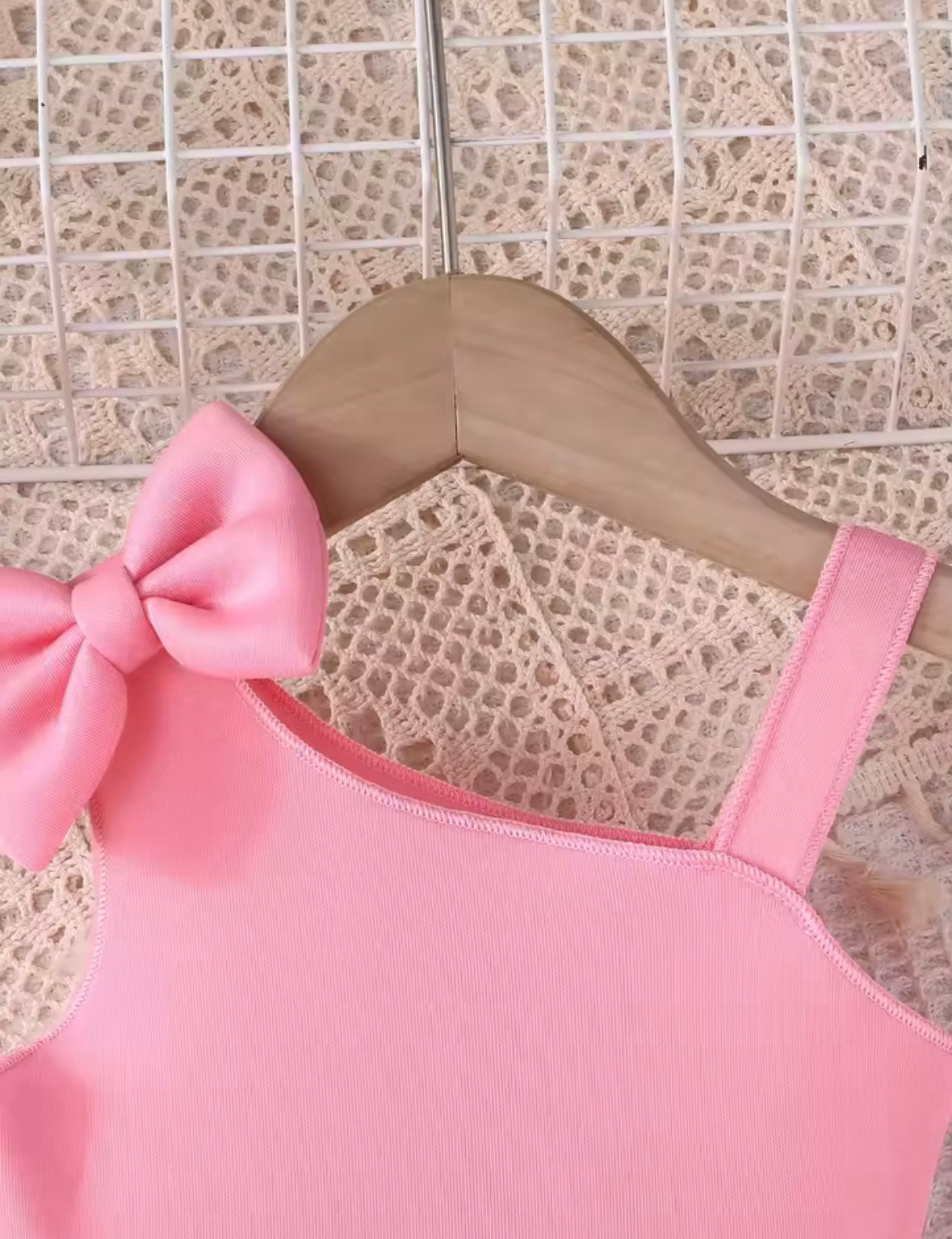 Pink One-Shoulder Bow Dress for Girls