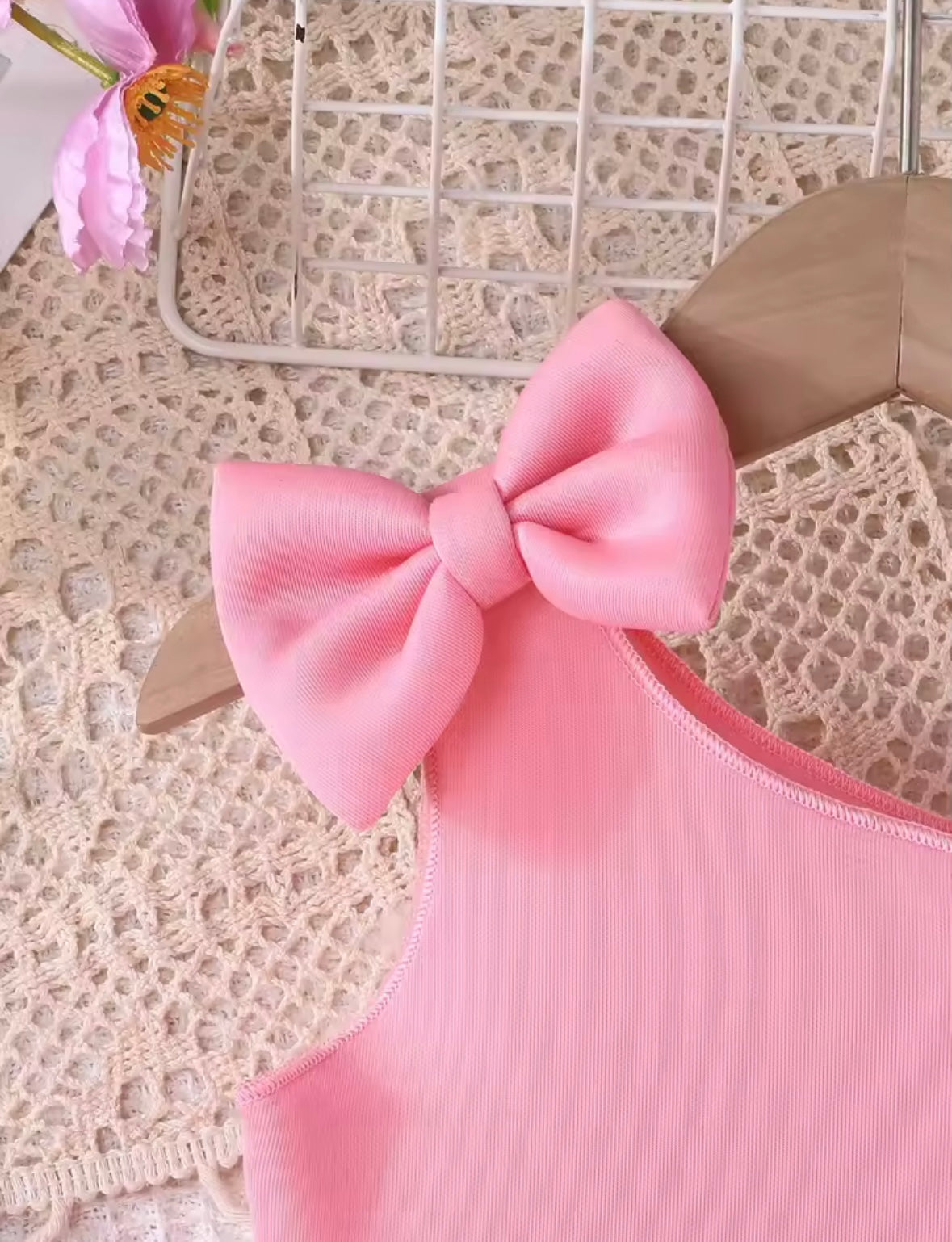 Pink One-Shoulder Bow Dress for Girls