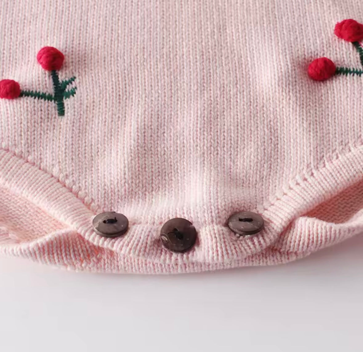 🍒 Cherry Knit Dreams Baby Romper