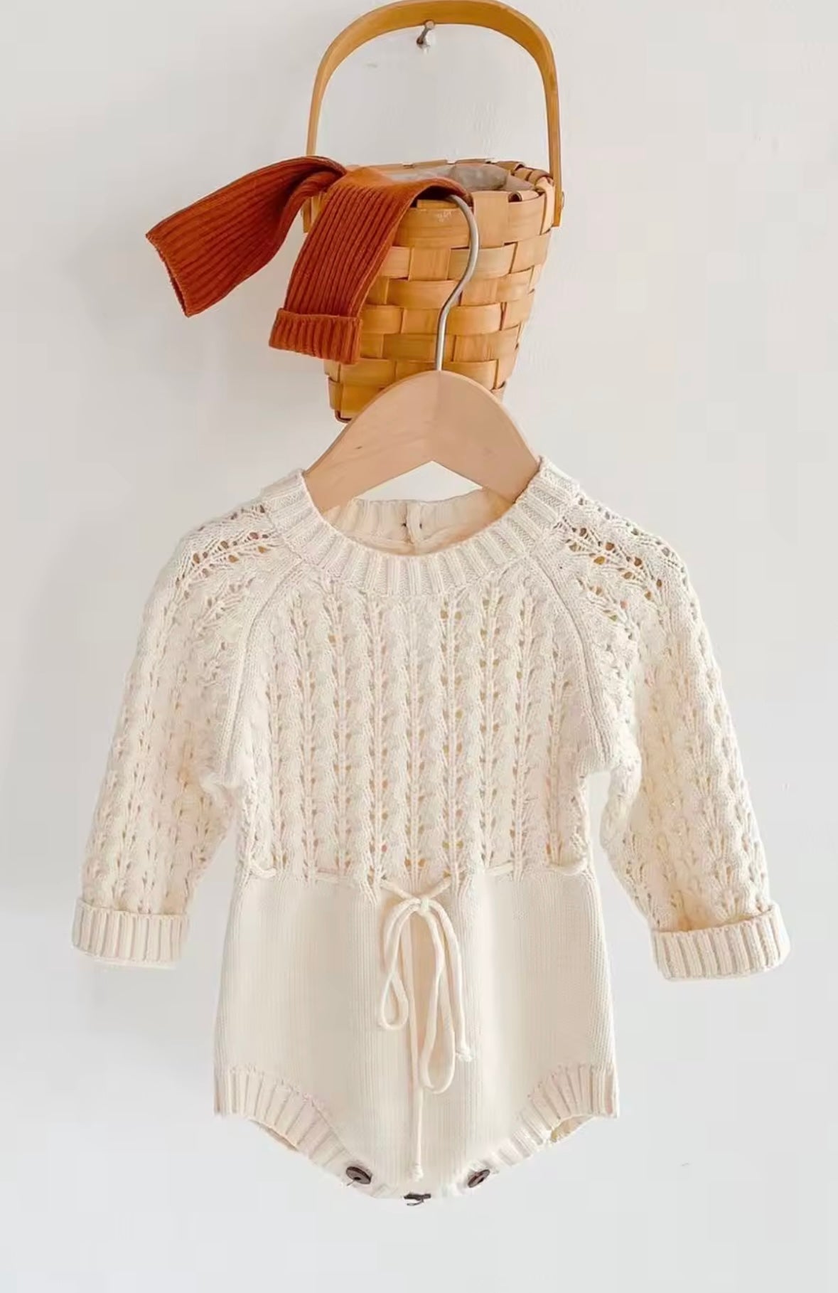 Cozy Cream Knit Baby Romper – Long Sleeve