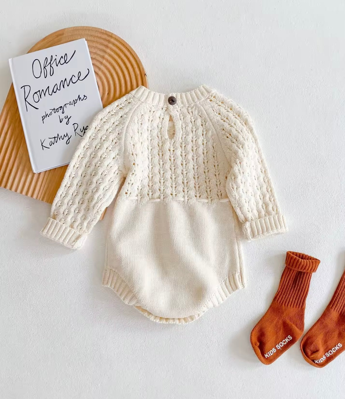 Cozy Cream Knit Baby Romper – Long Sleeve