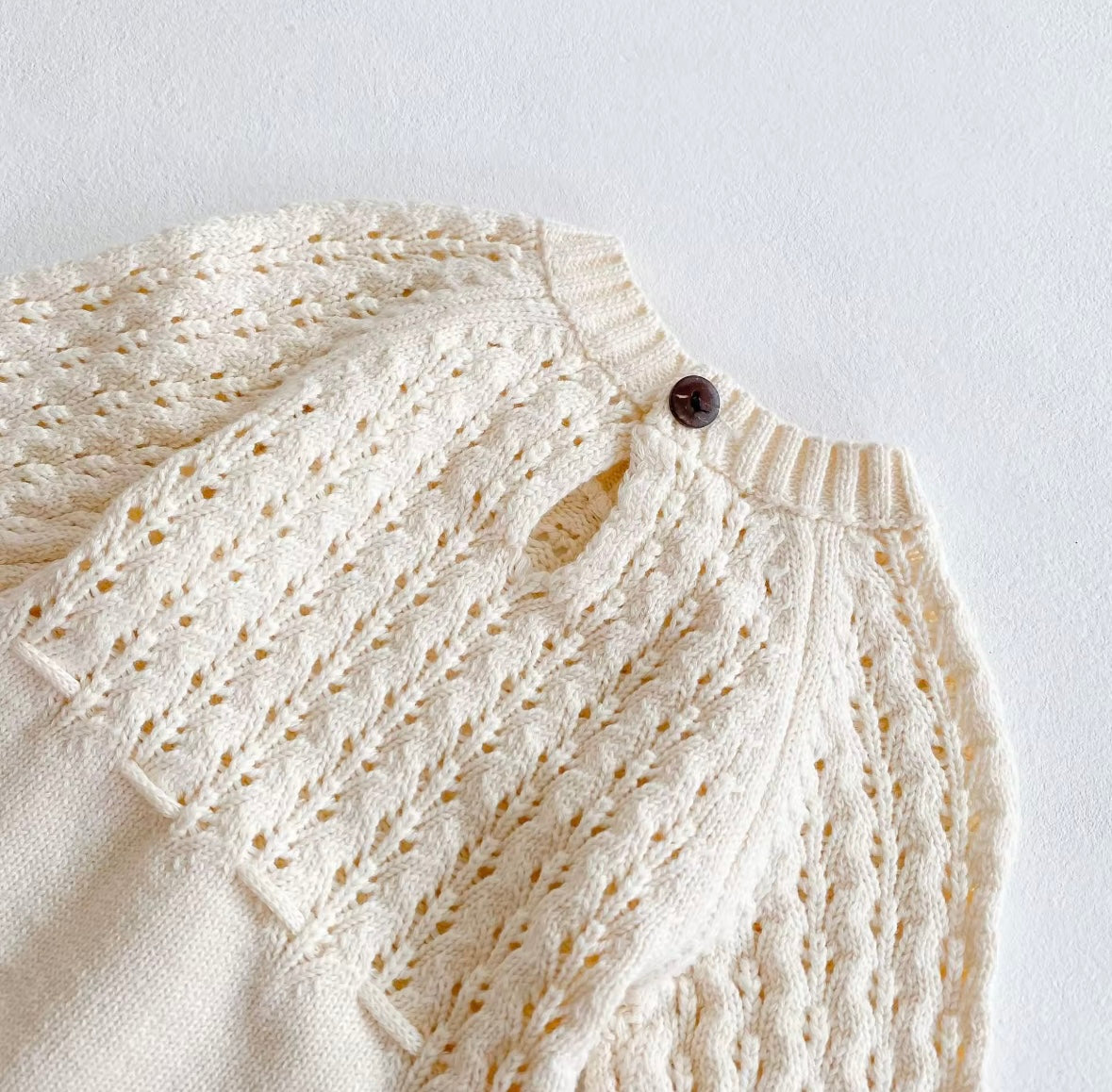 Cozy Cream Knit Baby Romper – Long Sleeve