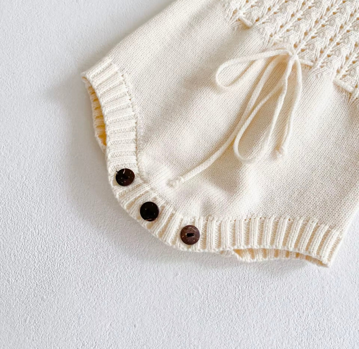 Cozy Cream Knit Baby Romper – Long Sleeve