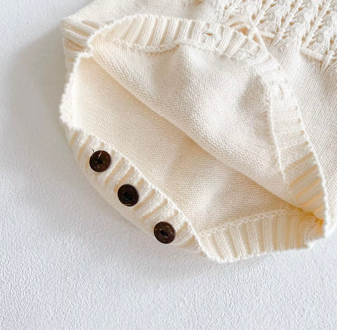 Cozy Cream Knit Baby Romper – Long Sleeve
