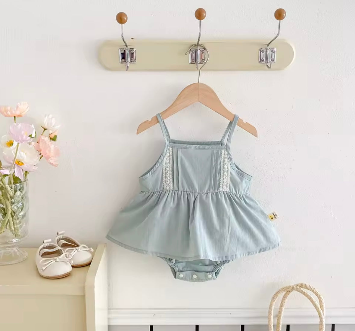 Sweet Blue Baby Romper with Delicate lace Details