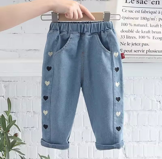 Girls’ Denim Jeans with Black & Gold Heart Side Detail