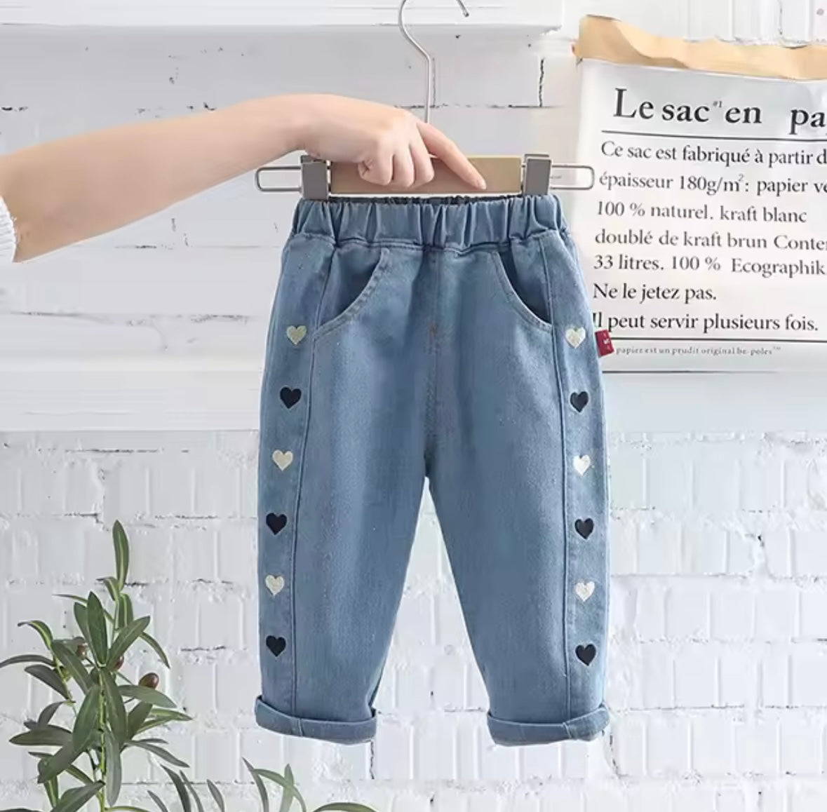 Girls’ Denim Jeans with Black & Gold Heart Side Detail
