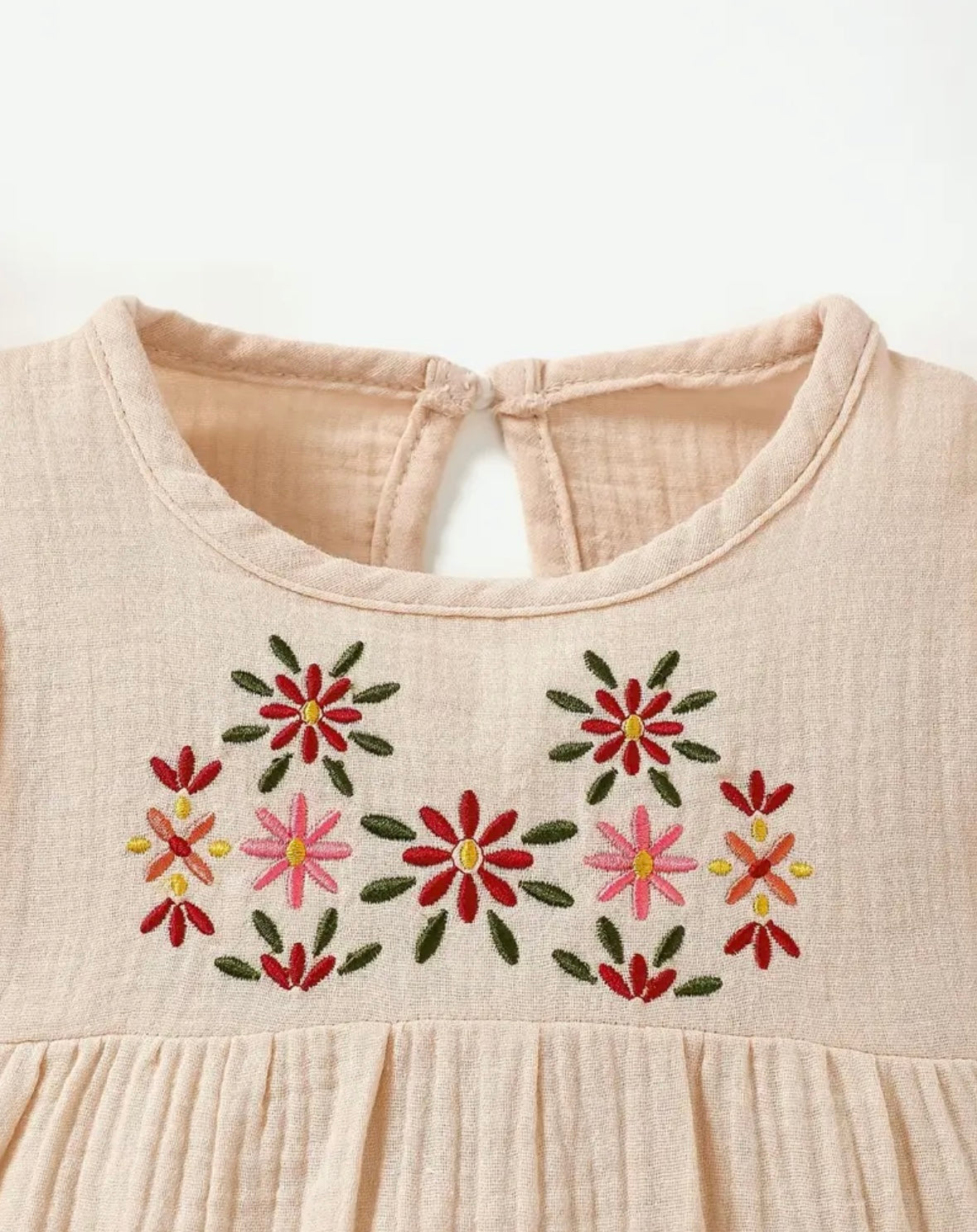 🌸 Flutter Sleeve Embroidered Romper – Blush beige