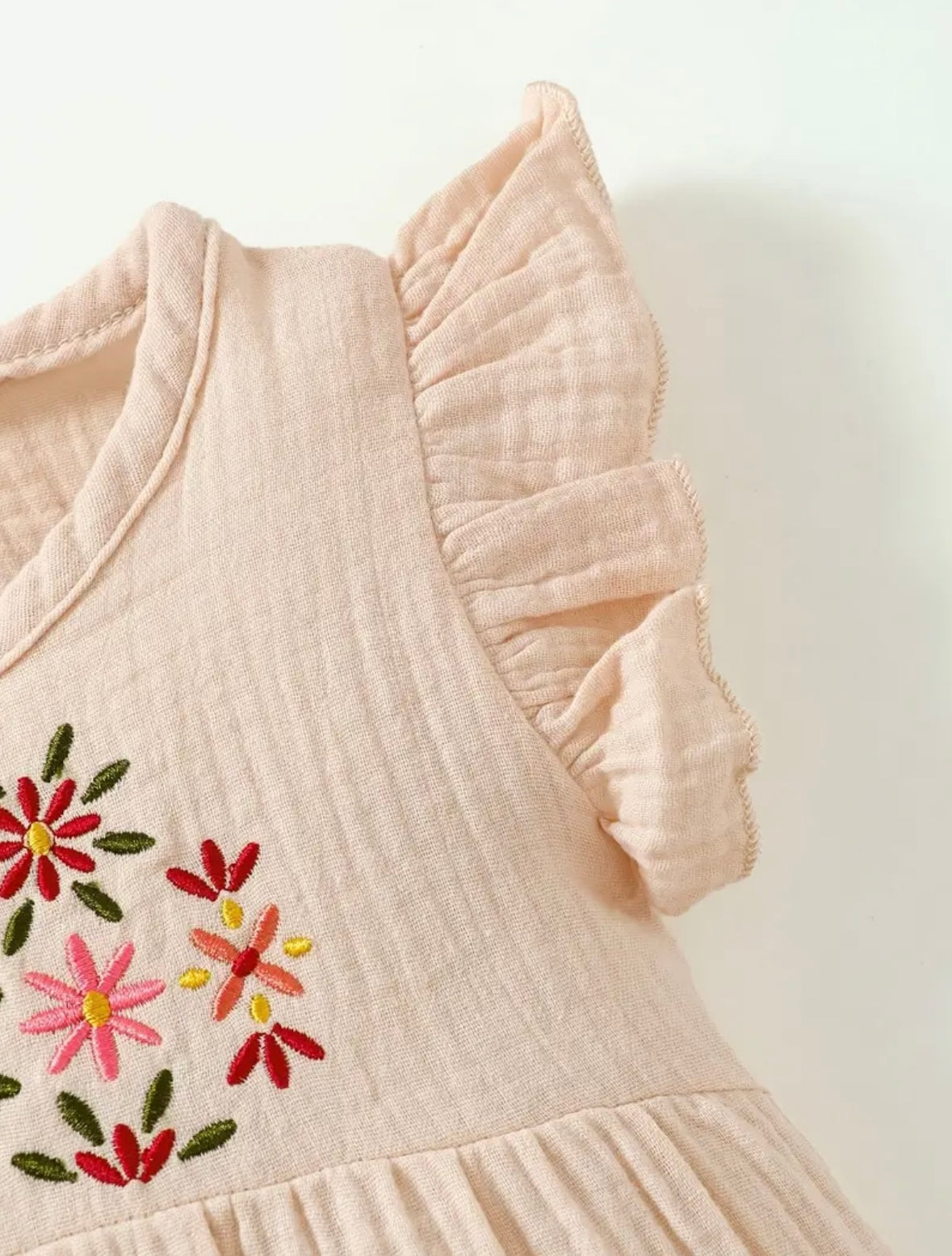 🌸 Flutter Sleeve Embroidered Romper – Blush beige