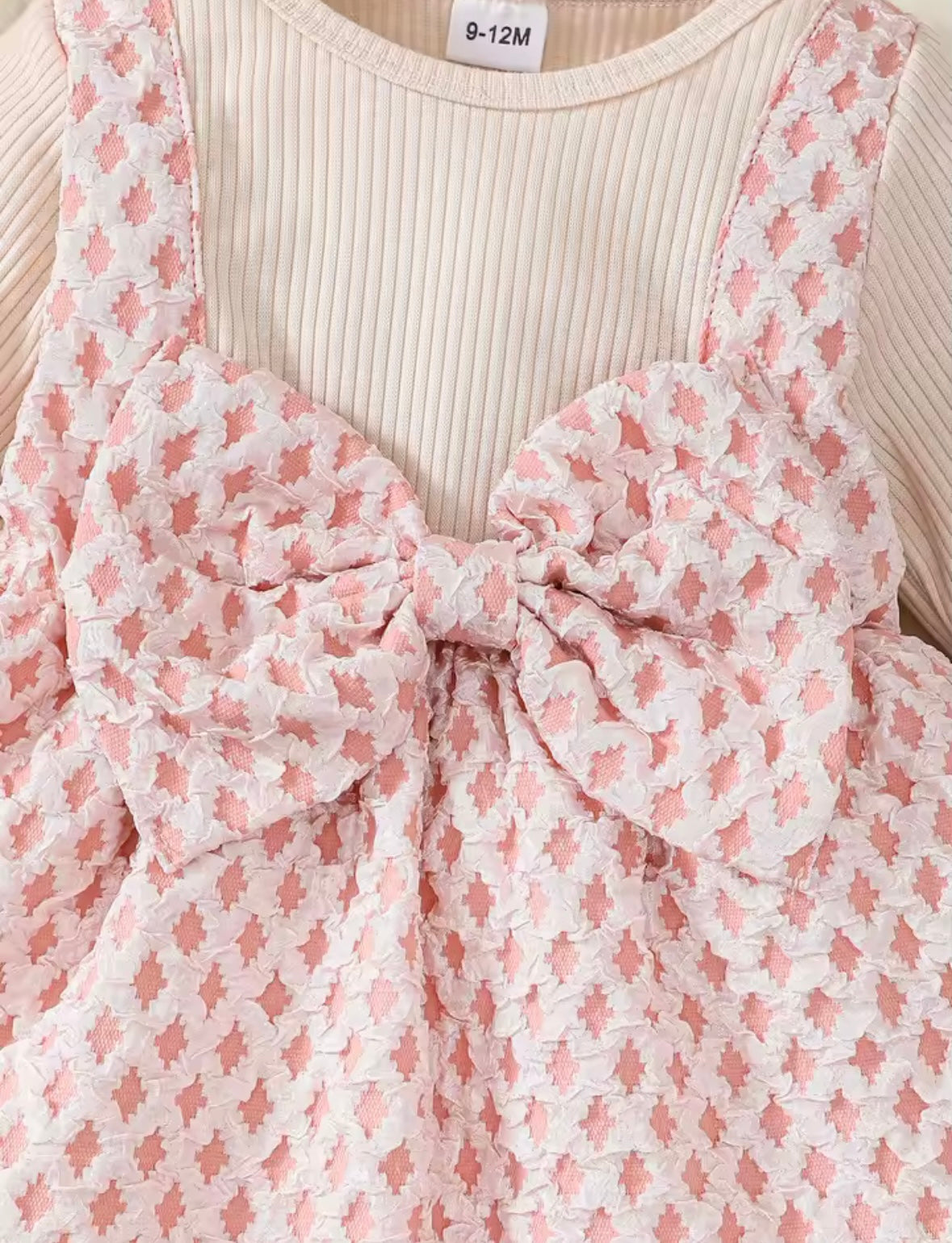 Pink Tweed Bow Suspender Dress Set – 9-12M