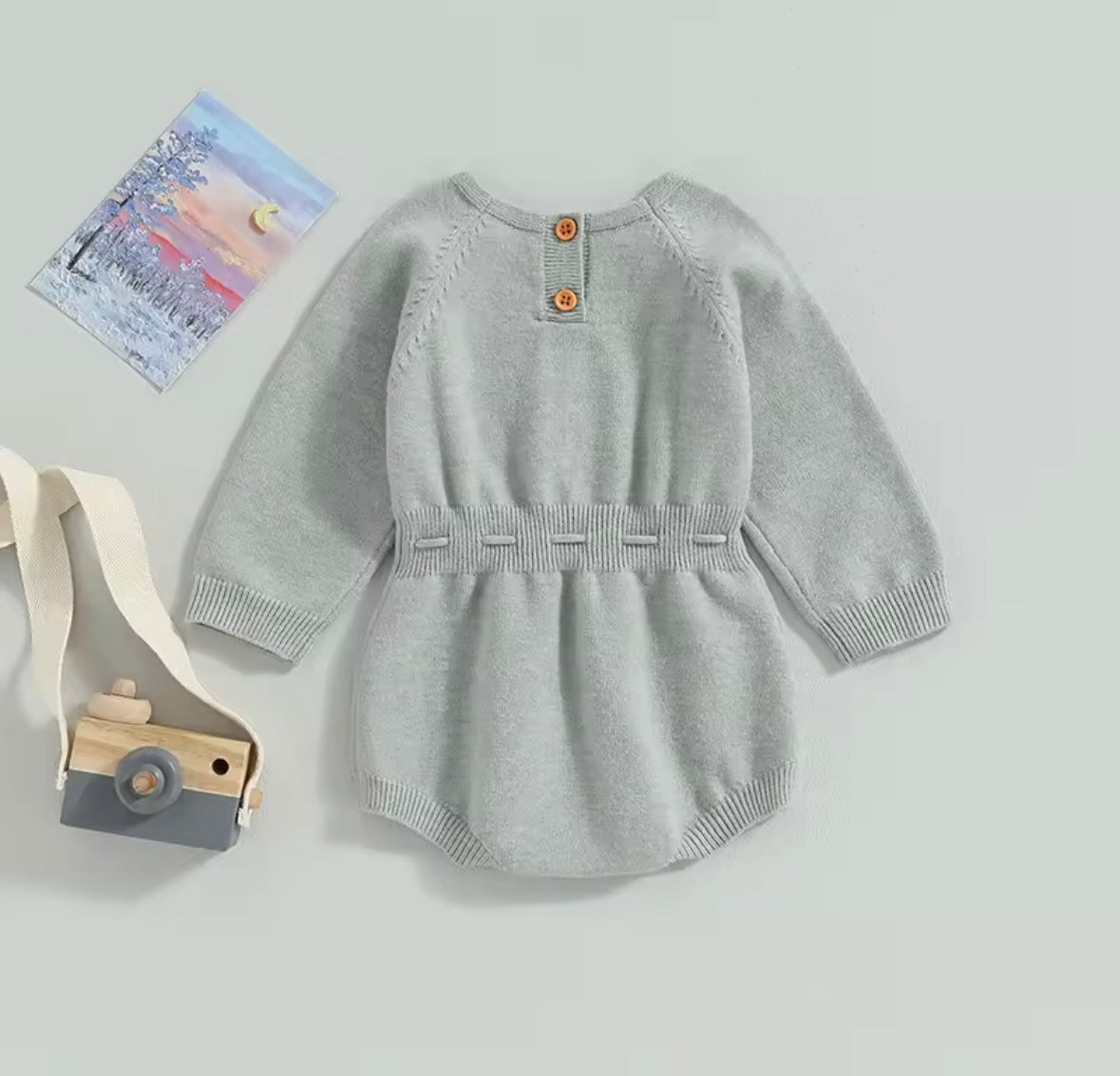 Floral Embroidered Knit Romper – Soft Grey Baby Sweater Outfit