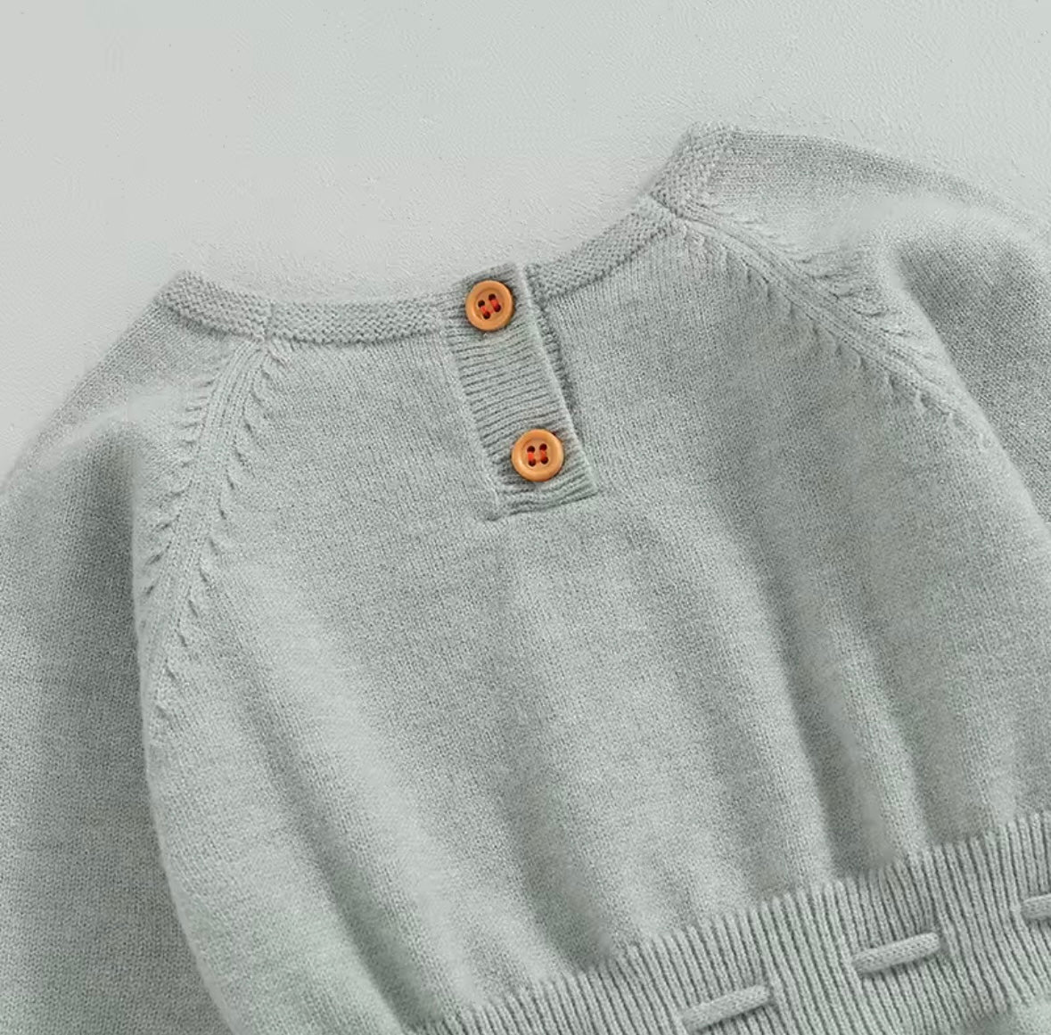 Floral Embroidered Knit Romper – Soft Grey Baby Sweater Outfit