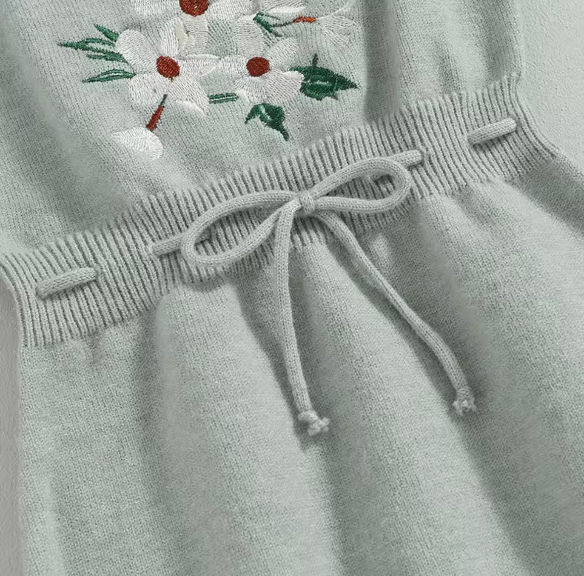 Floral Embroidered Knit Romper – Soft Grey Baby Sweater Outfit