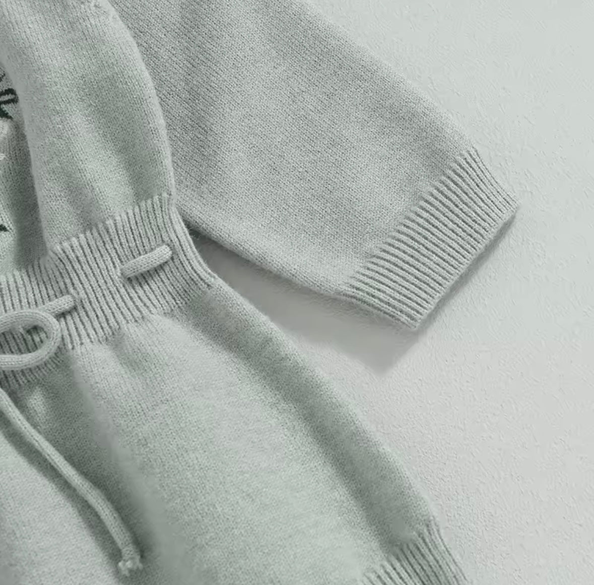 Floral Embroidered Knit Romper – Soft Grey Baby Sweater Outfit