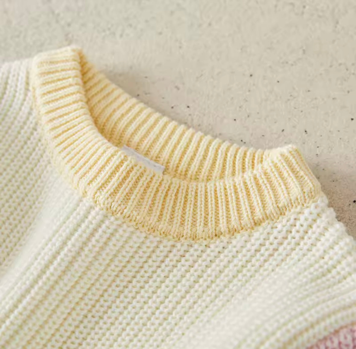 Pastel Colorblock Knit Baby Sweater – Soft Cream, Pink & Blue
