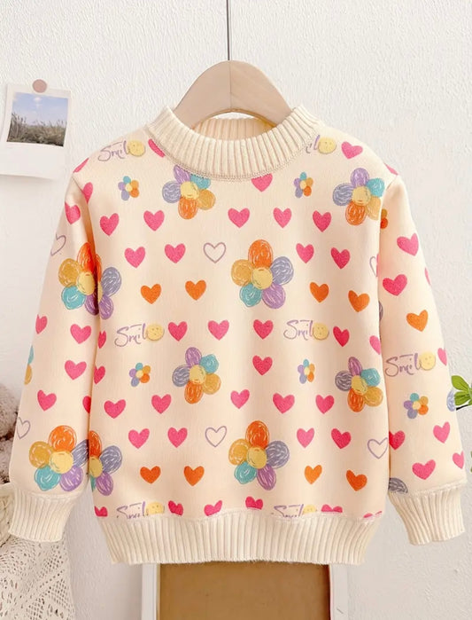 Smile & Hearts Pastel Flower Sweatshirt – Cozy & Cute