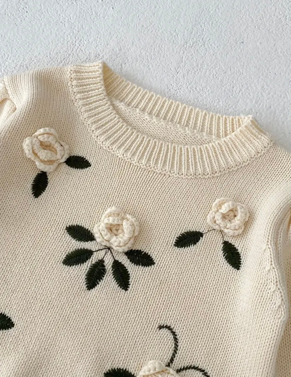Ivory Rose Knit Sweater – Toddler Girl Floral Pullover