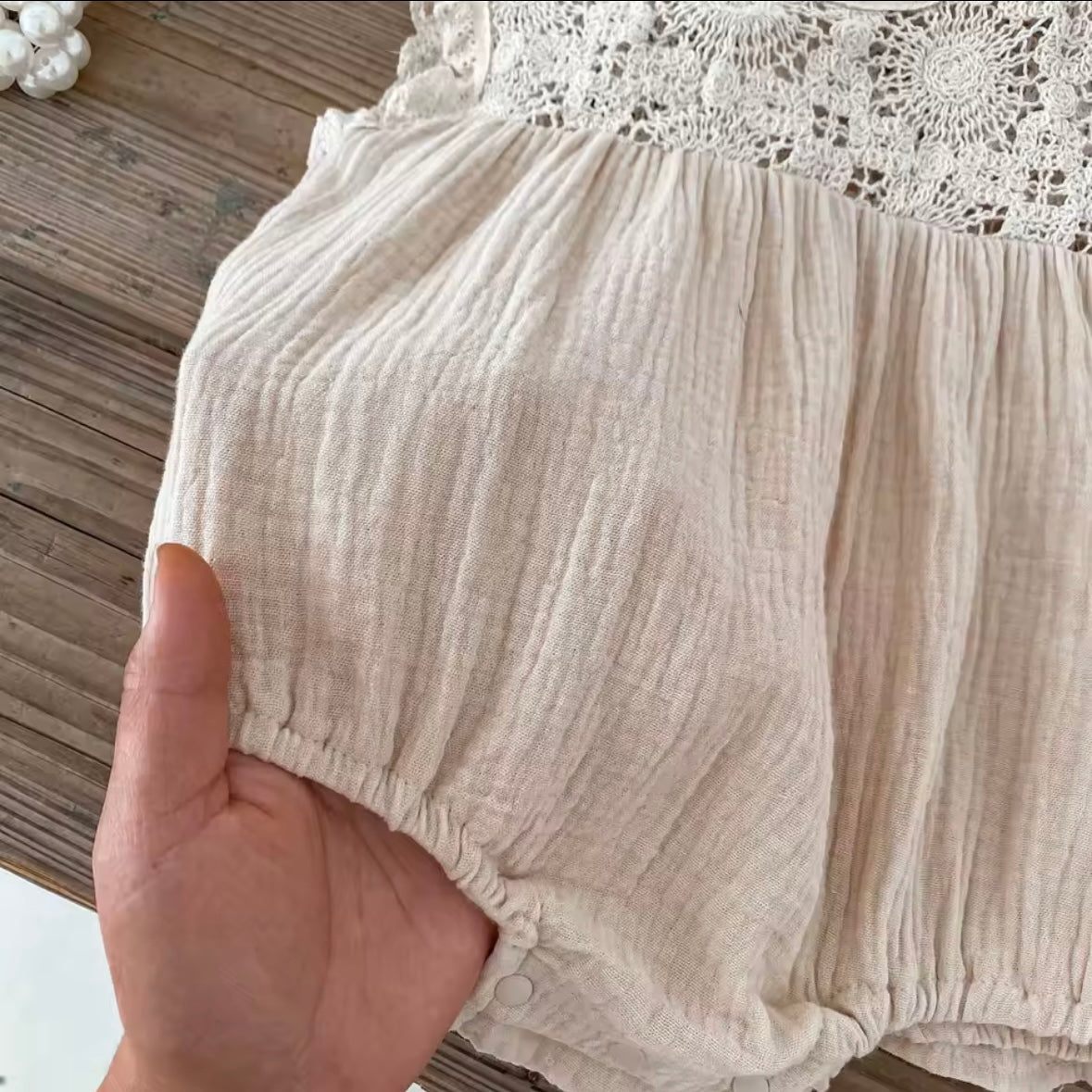 🩰 Lace Dreams Baby Romper In Soft Beige