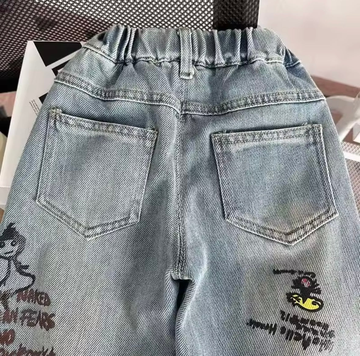 KTZ Kids Graffiti Patchwork Denim Jeans – Unisex Street Style