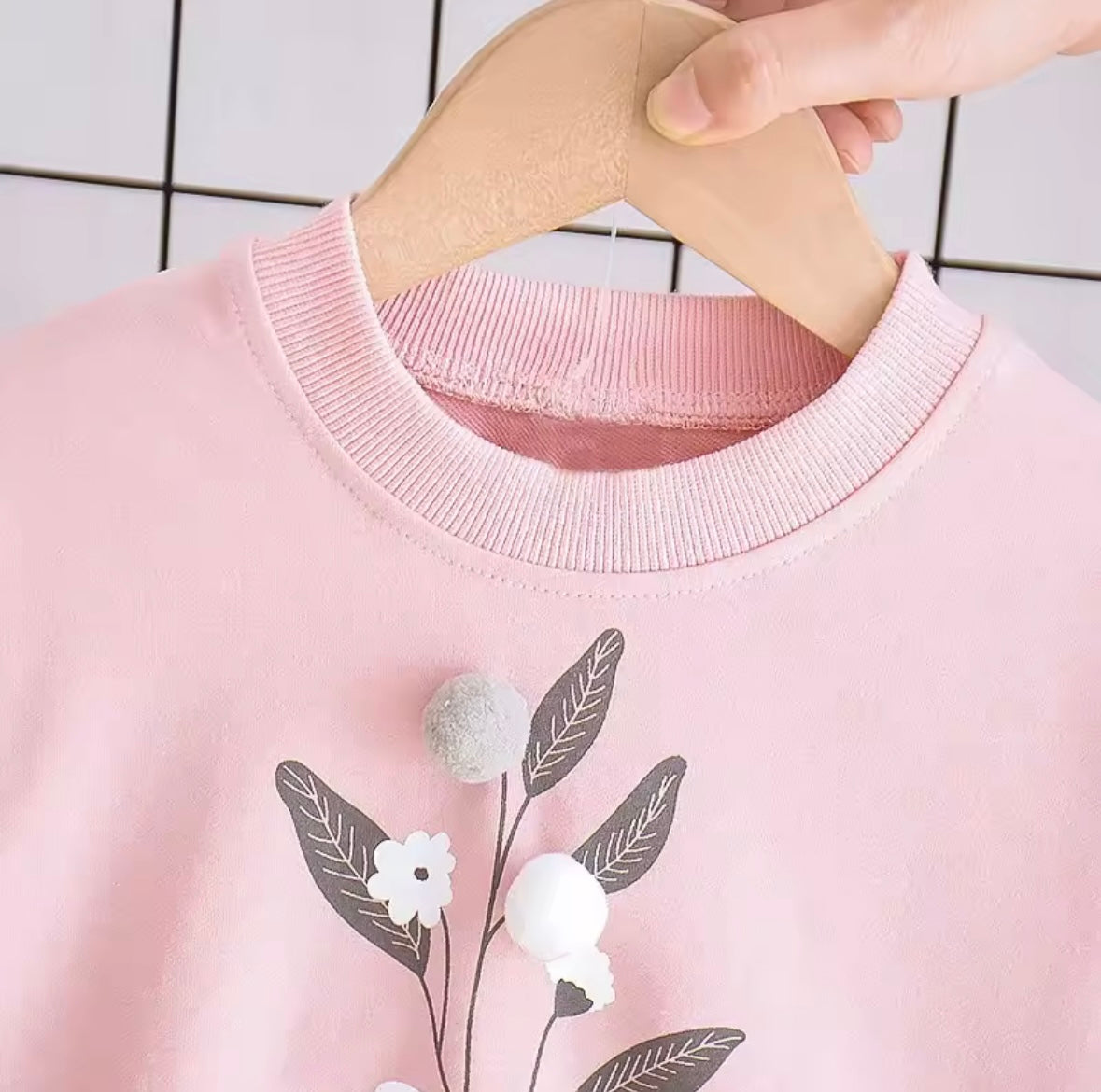 Blush Bloom Toddler Lounge Set – Pink Floral Sweatshirt + Gray Pants