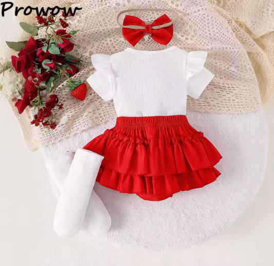 🍓 Strawberry Sweetheart Baby Girl Outfit – 4-Piece Set, 6-9months