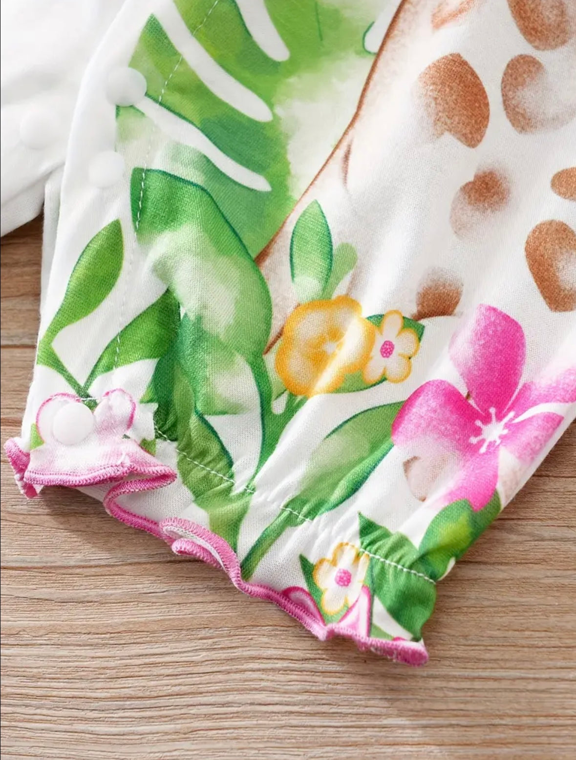 Baby Girl Giraffe Print Ruffle Sleeve Romper – 0-3M