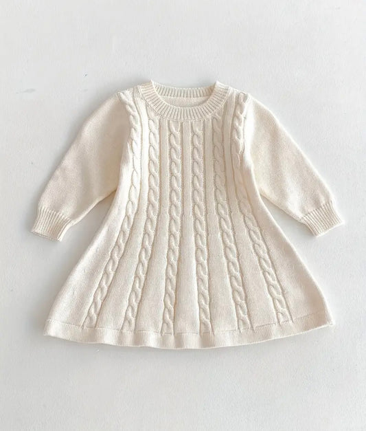 Baby Girl Cream Knit Sweater Dress – Cable Knit Design Size:3Y