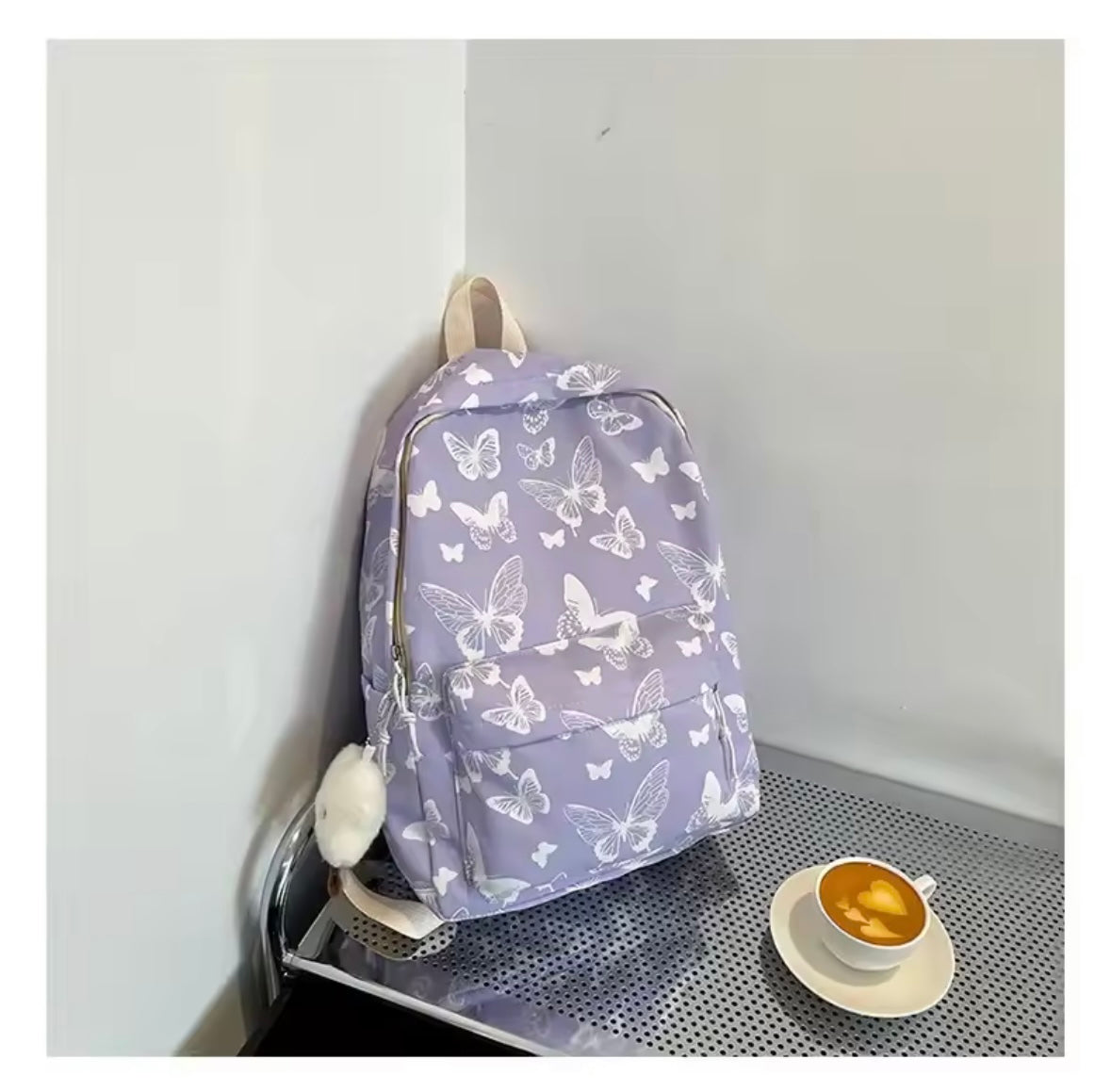 🦋 Lavender Butterfly Backpack – 16.5” Lightweight School Bag (No Pendant Included)