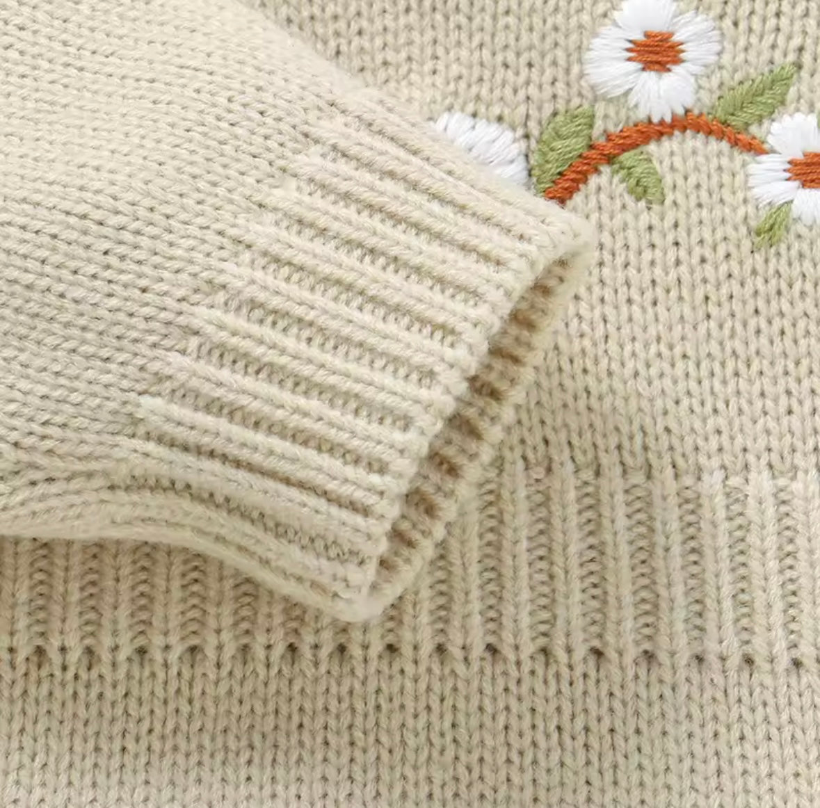 👶 Shopify Product Title:
Light Olive Knit Baby Romper – 3M | Floral Embroidery & White Collar