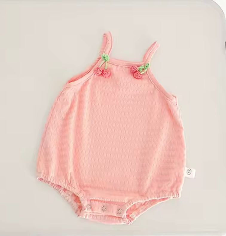 Cherry Blush Textured Baby Romper – Soft Pink Summer Bubble Onesie