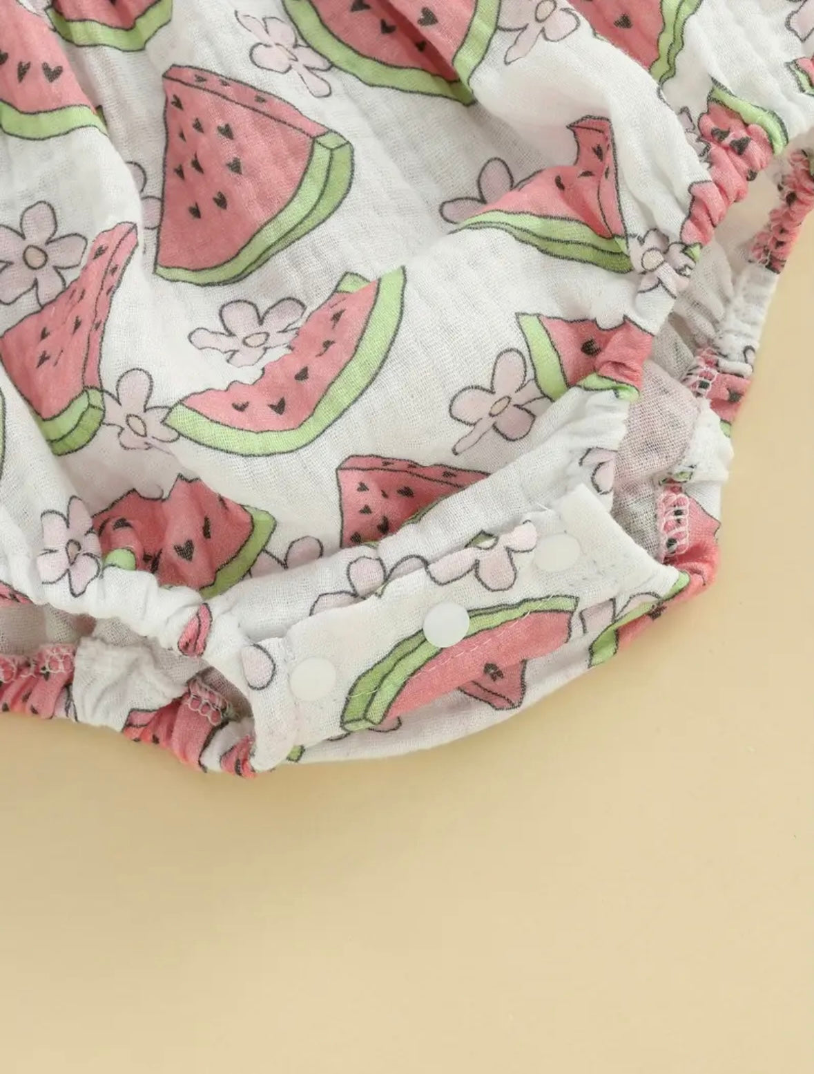 Baby Girl Watermelon Print Ruffle Romper & Headband Set. Size 0-3months