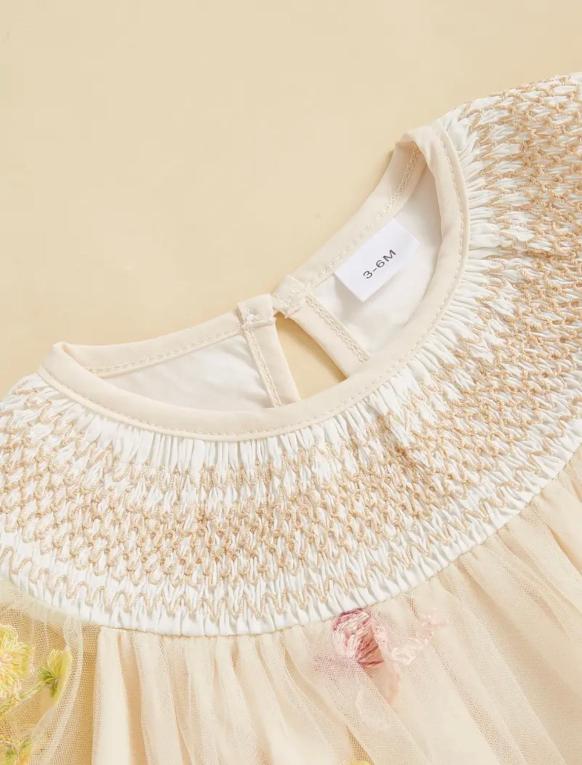 Embroidered Floral Tulle Baby Romper – Ivory, 3-6M