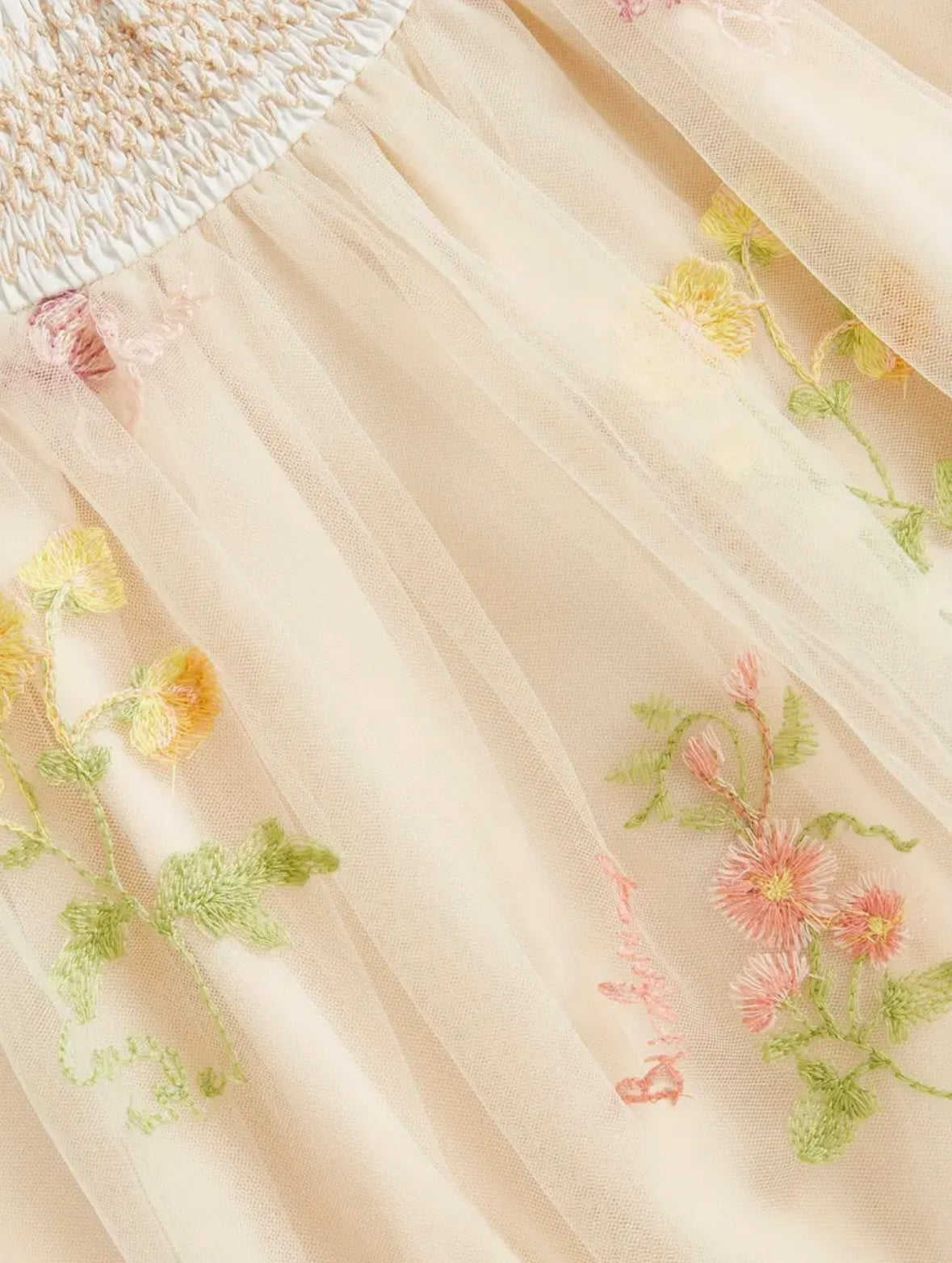 Embroidered Floral Tulle Baby Romper – Ivory, 3-6M